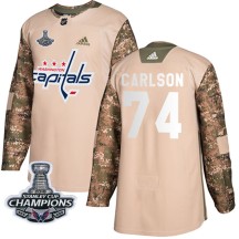 John Carlson Washington Capitals Adidas Youth Authentic Veterans Day Practice 2018 Stanley Cup Champions Patch Jersey - Camo