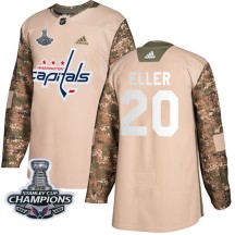 Lars Eller Washington Capitals Adidas Youth Authentic Veterans Day Practice 2018 Stanley Cup Champions Patch Jersey - Camo