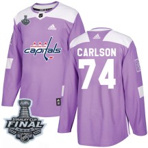 John Carlson Washington Capitals Adidas Youth Authentic Fights Cancer Practice 2018 Stanley Cup Final Patch Jersey - Purple