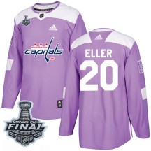 Lars Eller Washington Capitals Adidas Youth Authentic Fights Cancer Practice 2018 Stanley Cup Final Patch Jersey - Purple