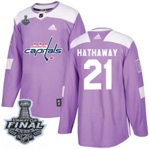 Garnet Hathaway Washington Capitals Adidas Youth Authentic Fights Cancer Practice 2018 Stanley Cup Final Patch Jersey - Purple