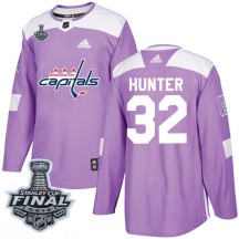 Dale Hunter Washington Capitals Adidas Youth Authentic Fights Cancer Practice 2018 Stanley Cup Final Patch Jersey - Purple