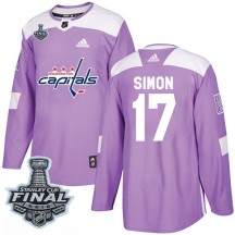 Chris Simon Washington Capitals Adidas Youth Authentic Fights Cancer Practice 2018 Stanley Cup Final Patch Jersey - Purple