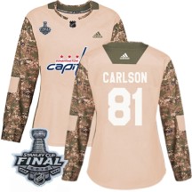 Adam Carlson Washington Capitals Adidas Women's Authentic Veterans Day Practice 2018 Stanley Cup Final Patch Jersey - Camo