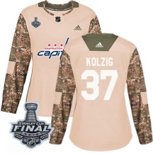 Olaf Kolzig Washington Capitals Adidas Women's Authentic Veterans Day Practice 2018 Stanley Cup Final Patch Jersey - Camo