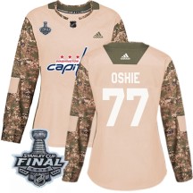 T.J. Oshie Washington Capitals Adidas Women's Authentic Veterans Day Practice 2018 Stanley Cup Final Patch Jersey - Camo