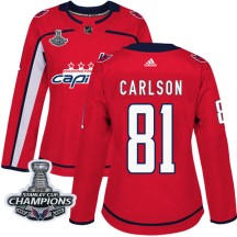 Adam Carlson Washington Capitals Adidas Women's Authentic Home 2018 Stanley Cup Champions Patch Jersey - Red