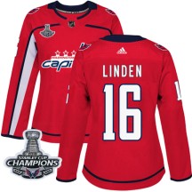 Trevor Linden Washington Capitals Adidas Women's Authentic Home 2018 Stanley Cup Champions Patch Jersey - Red