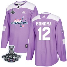 Peter Bondra Washington Capitals Adidas Youth Authentic Fights Cancer Practice 2018 Stanley Cup Champions Patch Jersey - Purple
