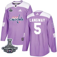 Rod Langway Washington Capitals Adidas Youth Authentic Fights Cancer Practice 2018 Stanley Cup Champions Patch Jersey - Purple