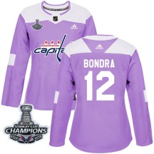 Peter Bondra Washington Capitals Adidas Women's Authentic Fights Cancer Practice 2018 Stanley Cup Champions Patch Jersey - Purpl
