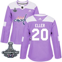 Lars Eller Washington Capitals Adidas Women's Authentic Fights Cancer Practice 2018 Stanley Cup Champions Patch Jersey - Purple