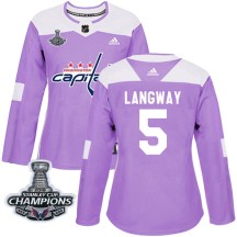 Rod Langway Washington Capitals Adidas Women's Authentic Fights Cancer Practice 2018 Stanley Cup Champions Patch Jersey - Purple