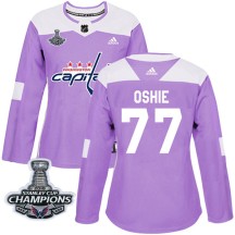 T.J. Oshie Washington Capitals Adidas Women's Authentic Fights Cancer Practice 2018 Stanley Cup Champions Patch Jersey - Purple