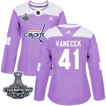 Vitek Vanecek Washington Capitals Adidas Women's Authentic Fights Cancer Practice 2018 Stanley Cup Champions Patch Jersey - Purp