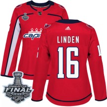 Trevor Linden Washington Capitals Adidas Women's Authentic Home 2018 Stanley Cup Final Patch Jersey - Red