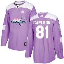 Adam Carlson Washington Capitals Adidas Youth Authentic Fights Cancer Practice Jersey - Purple