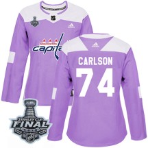 John Carlson Washington Capitals Adidas Women's Authentic Fights Cancer Practice 2018 Stanley Cup Final Patch Jersey - Purple