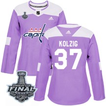 Olaf Kolzig Washington Capitals Adidas Women's Authentic Fights Cancer Practice 2018 Stanley Cup Final Patch Jersey - Purple