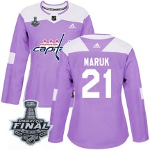 Dennis Maruk Washington Capitals Adidas Women's Authentic Fights Cancer Practice 2018 Stanley Cup Final Patch Jersey - Purple