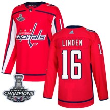 Trevor Linden Washington Capitals Adidas Youth Authentic Home 2018 Stanley Cup Champions Patch Jersey - Red