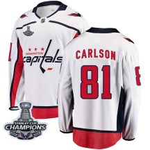 Adam Carlson Washington Capitals Fanatics Branded Youth Breakaway Away 2018 Stanley Cup Champions Patch Jersey - White