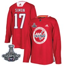 Chris Simon Washington Capitals Adidas Youth Authentic Practice 2018 Stanley Cup Champions Patch Jersey - Red