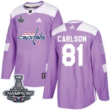 Adam Carlson Washington Capitals Adidas Men's Authentic Fights Cancer Practice 2018 Stanley Cup Champions Patch Jersey - Purple