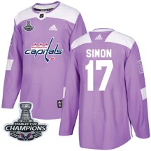 Chris Simon Washington Capitals Adidas Men's Authentic Fights Cancer Practice 2018 Stanley Cup Champions Patch Jersey - Purple